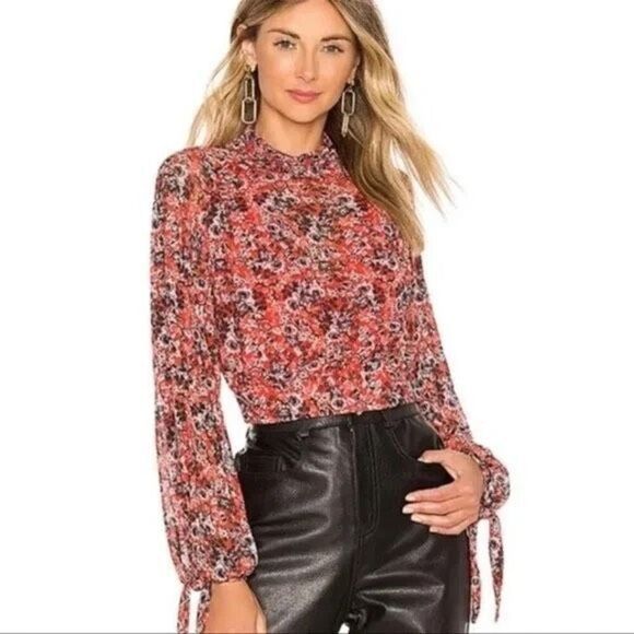 Free People Multicolor All Dolled Up Mesh Floral Long Sleeve Blouse Size M - Picture 1 of 11